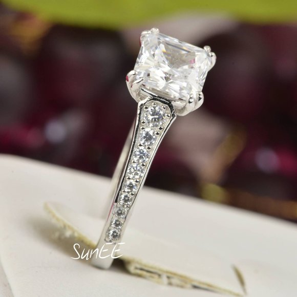 NEW 925 STERLING SILVER PRINCESS DIAMOND CUT WEDDING RINGS ENGAGEMENT RINGS - Picture 6 of 6